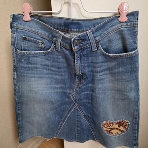 Denim Skirt with Heart Patch